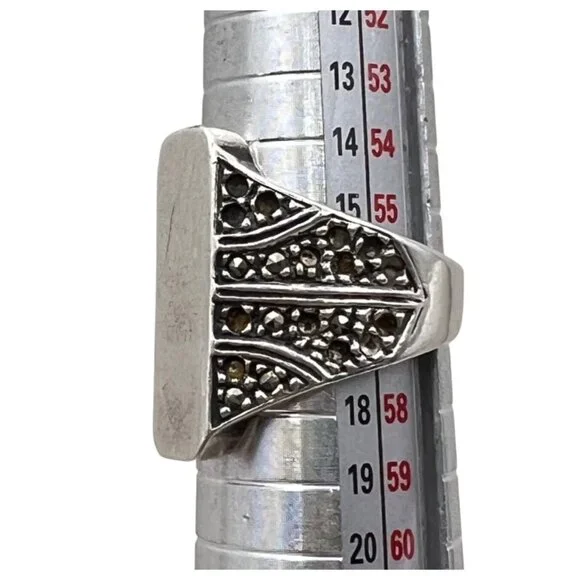 Vintage Sterling Silver Marcasite Signet Ring Size 7.75 925 Statement 6.99g LOOK - Picture 8 of 15